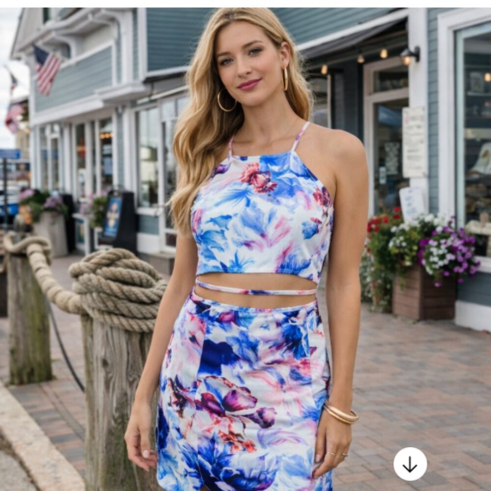 a. peach Womens Multicolor Floral Print Knit Dress with Waist Cutout Size M Sexy